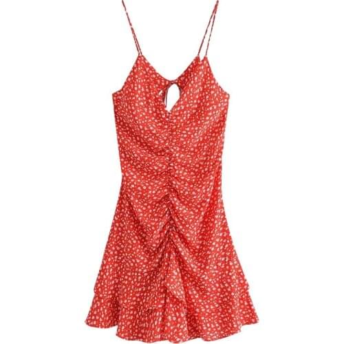 2021 Women Chic Fashion Floral Print Pleated Mini Dress Vintage Backless Tied Thin Straps Female Dresses Vestidos Mujer