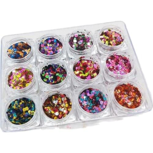12Jar/set Nail Holographic Metallic Glitter Dot Solvent Resistant Mixed Size 1mm,2mm,3mm Glitter Holo Ultra-thin Flake Round Dot