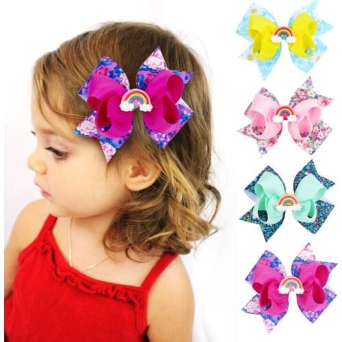 4.5" Bow Hair Clip Girl Color Print Stitching Children Rainbow Hairpin Out All-Match Cute Hair Accessories barette cheveux