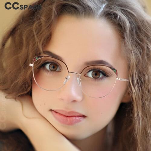 53680 Round Cat Eye Anti Blue Light Metal Optical Glasses Frames Prescription Women Fashion Computer Eyeglasses