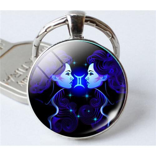 12 ConstellationDIY Zodiac Sign Keychain Leo Virgo Libra Scorpio Sagittarius Pendant Double Face Keyring Key Holder J0583