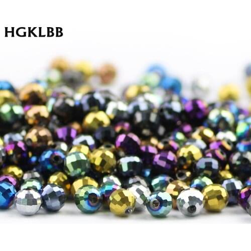 HGKLBB 6mm 50pcs 96 Faceted ball Austrian Crystal Beads Plated Round Loose Beads For Jewelry Bracelet Making DIY accessories