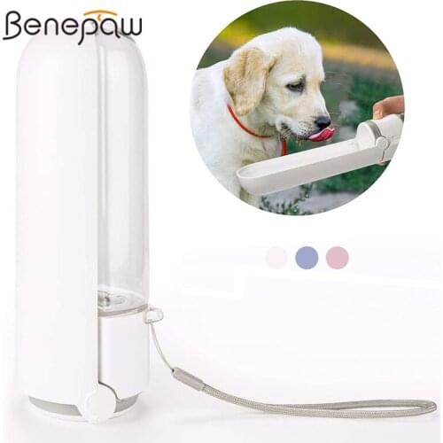 Benepaw Long Trough Pet Water Bottle Portable Rotatable Clamshell Sink nontoxic Leakproof Dog Drinking Bottle 420ml/14.2oz