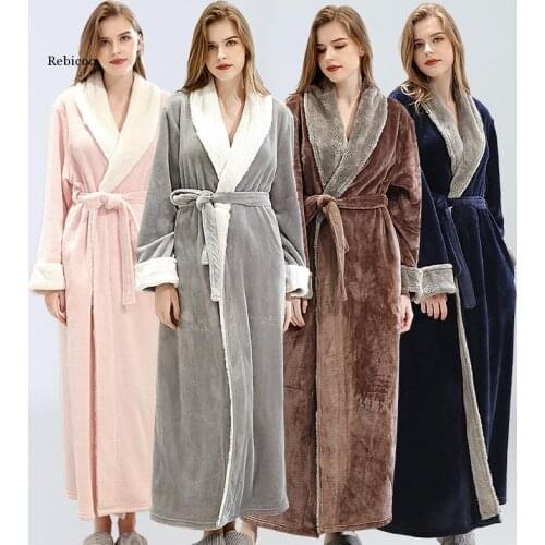 Women Long Bathrobe Plus Size Winter Warm Bath Robe Dressing Gown Women Sleepwear