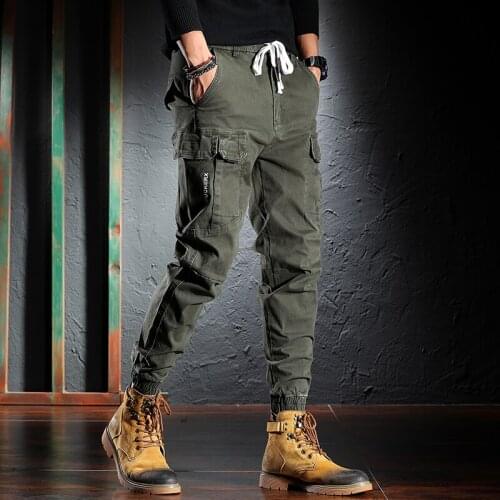Fashion Designer Joggers Jeans Men Khaki Casual High Street Multi Pockets Cargo Pants Hombre Loose Fit Hip Hop Harem Trousers