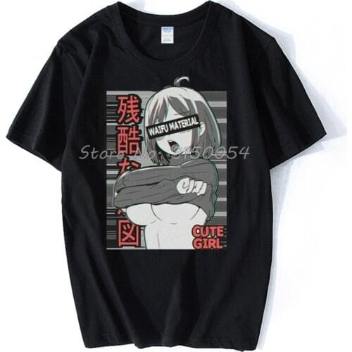 Ahegao Anime Cute Girl Ecchi Waifu Material, Gift For Lewd Otaku T-Shirt Men Cotton Tshirt Hip Hop T Shirt Tees Harajuku Funny
