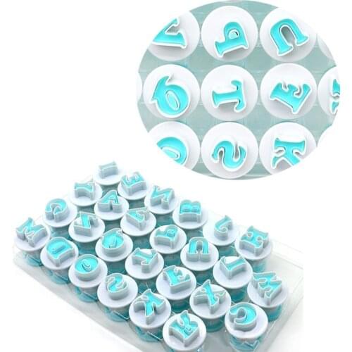 K-STAR Cupcake Mold Decorating Easy Push Alphabet & Numbers Set Cookie Plastic Letter Capitals Fondant Mold Cutter Baking