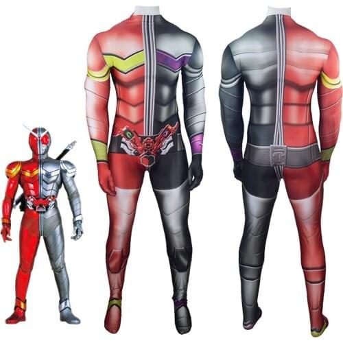Kamen Rider Double Series Heat Metal Cosplay Costume Zentai Adults Kids Bodysuit One-Piece Halloween Carnival Spandex Jumpsuit