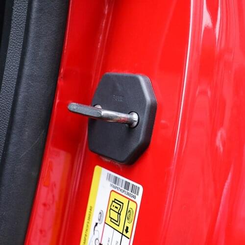 QHCP Door Lock Cover Door Stop Covers Check Armrest Cap Buckle Sticker Hinge Shield Protect ABS Black For Ford Mustang 2015-2020