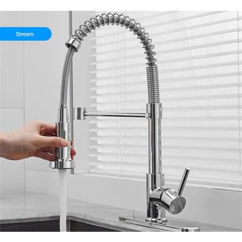 Kitchen Faucet Deck Mounted Flexible Mixer Tap Pull Out 360 Degree Rotation Stream Sprayer Nozzle Kitchen Sink Hot Cold Taps