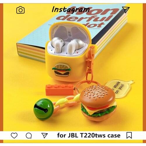 Cute hamburger Silicone Cover for JBL TUNE 220 TWS Case Bluetooth Earphone Case Headphone Box Bag with Keyring