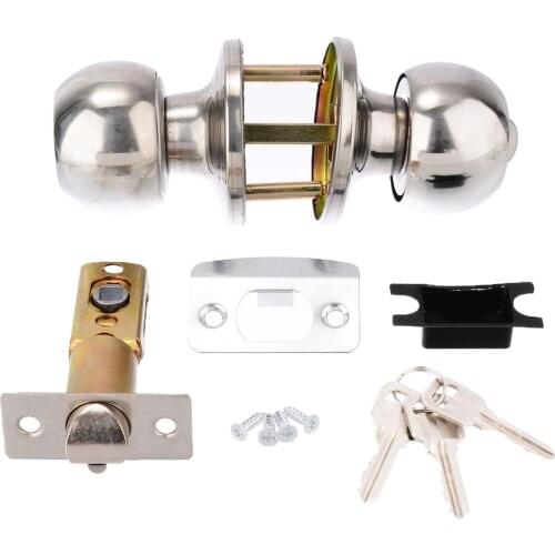 1pcs Stainless Steel Round Ball Privacy Door Knob Set Bathroom Handle Lock With Key Hardware Door Locks
