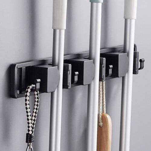 Wall Mounted Mop Organizer Holder Brush Broom Hanger Home Storage Rack Bathroom Suction Hanging Pipe Hooks Household Tools