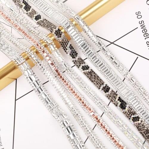 Fancy Hotfix Glass Rhinestone Trim Crystal Glitter Rhinestone Chain Tape Trim Banding Decoration DIY Belt Garment Accessories