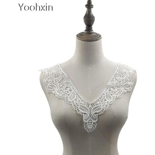 NEW White hollow flower embroidery DIY lace collar Fabric Sewing ribbon trim Applique neckline craft dress cloth Wedding textile