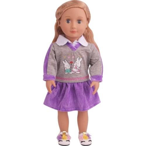 18 inch Girls doll clothes Cute little purple rabbit suit skirt American new born dress Baby toys fit 43 cm baby dolls c796