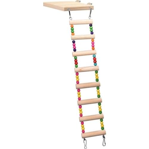 P82C Wooden Parrot Hamster Climbing Ladder Swing Play Toys Set Birds Hanging Bridge Exercise Perch Stand Platform Cage for Rat
