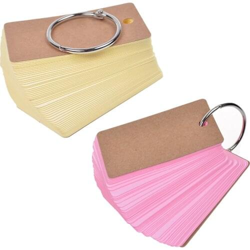 Binder Ring Easy Flip Flash Cards Study Cards, 100 Unruled Blank Pages (Pink+Yellow)