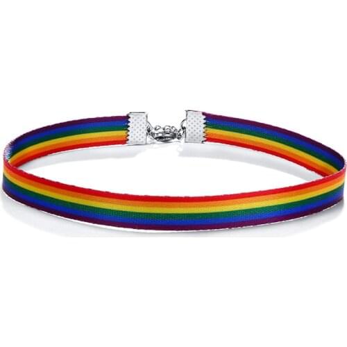 Men Women Pride Rainbow Choker Necklace Lace Ribbon Collar Pendant Gay Pride Rainbow Bracelet Friendship Jewelry