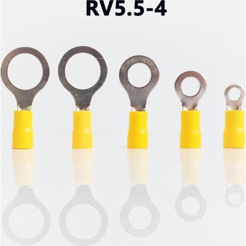 RV5.5-4 YELLOW color Ring insulated terminal suit 4-6mm2 Cable Wire Connector cable Crimp Terminal 100PCS/Pack free shipping