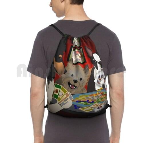 Dogs Playing Settlers Of Catan Backpack Drawstring Bag Riding Climbing Gym Bag Nerd Geek Dog Game Catan Board Game Settlers