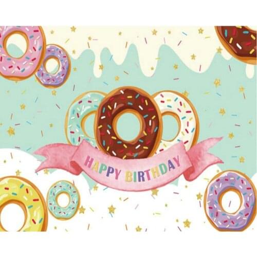 Happy Birthday Donut Stars Party Backdrop Baby Shower Room Decor Photo Booth Studio Prop