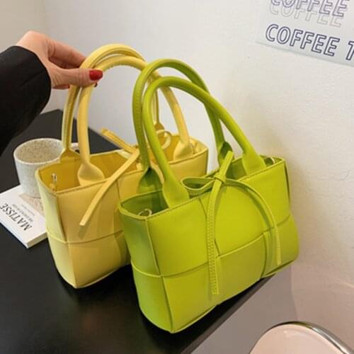 Korean Fashion Big Grid Woven Womens Shoulder Messenger Bags Pu Leather Portable Shoulder Bag Large-capacity Lady Tote Handbags