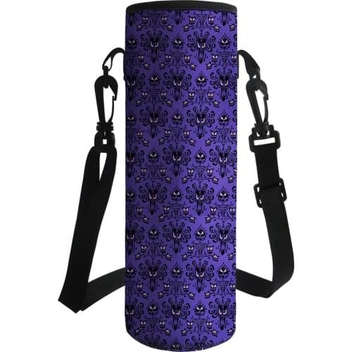 Haunted Mansion Pattern Polyester Fabric Water Bottle Carrier Insulated Cover Bag Holder Strap Travel Sports Water Bottle Case