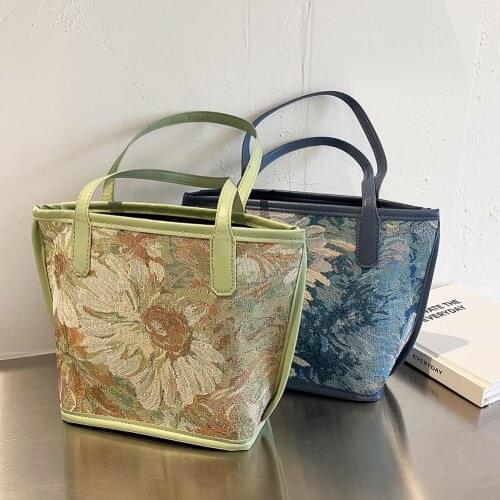 Vintage Lotus Oil Printing Canvas Handbags Women Underarm Shoulder Bags Tote Casual Ladies Small Purse Pouch 2pcs Composite Bags