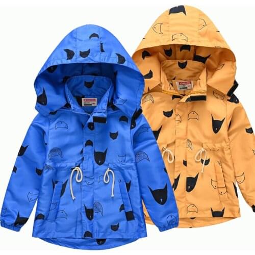 2-8 years old girl spring and autumn long sleeve waist drawstring cartoon print windbreaker boys and girls zipper coat