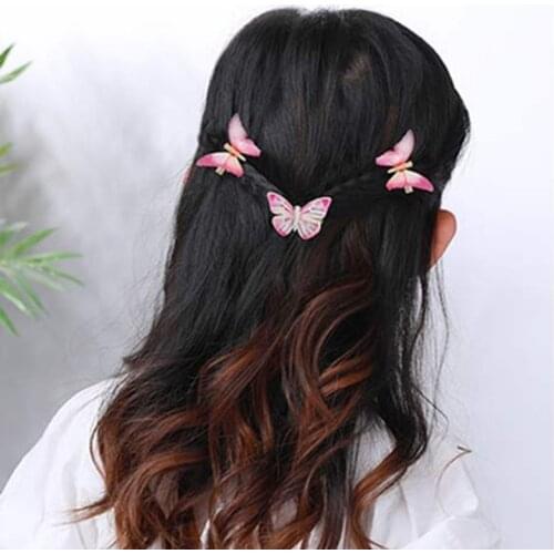 2Pcs Fashion Cute Pink Butterfly Hair Pins For Kids Girls Hair Clips Tiara Hairwear Women Wedding Bride Hair Jewelry Accessories