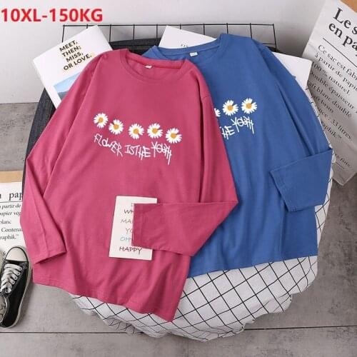 Women long sleeve tshirt print floral cotton autumn home loose oversize underwear fat tees plus size 8XL 9XL 10XL tops t-shirt