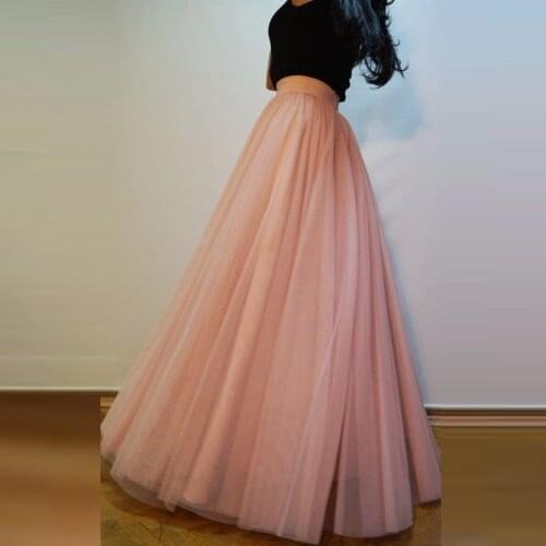 Blush Pink Tulle Skirts Women Custom Made Wide Waistline A Line Floor Length Long Maxi Skirt Thick Full Tutu Skirt New Arrival