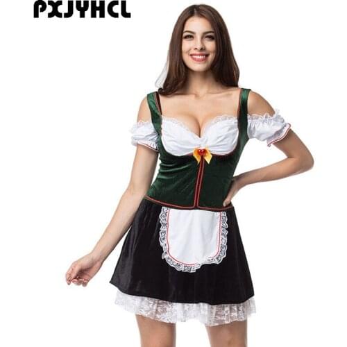 Halloween Women Oktoberfest Cosplay Costume German Bavarian Beer Bar Party Dress Female Maid Oktoberfest Waiter Dresses