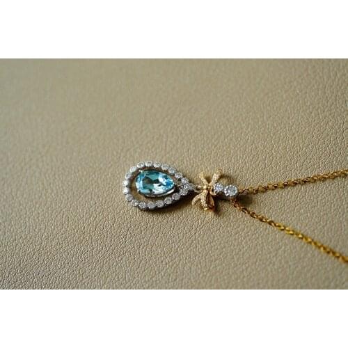 Solid 18K White Gold Nature 0.8ct Blue Aquamarine Gemstones Pendants Necklaces for Women Fine Jewelry for Women Gifts