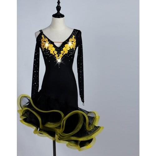 Latin Dance Dress Women Rhinestone Dress Performance Costume Long Sleeve Salsa Clothing Samba Dancewear Tap Dance Outfits JL2632
