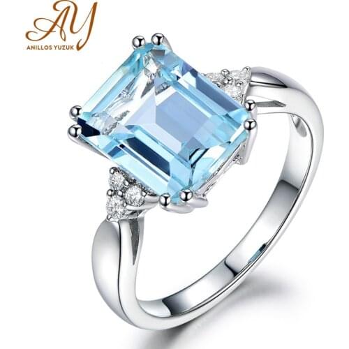 Anillos Yuzuk Silver 925 Jewelry Ring Aquamarine Gemstone Rings for Women Genuine 925 Sterling Silver Female Jewelry Ring