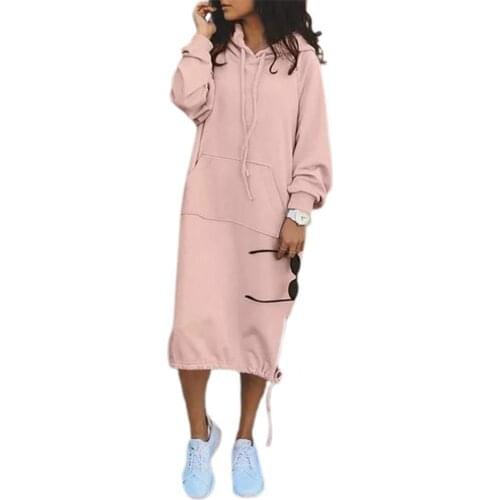 2021 Autumn Women Hooded Dress Side Split Winter Long Sleeve Large Pocket Sweatshirt Hoodie Streetwear Party Vestidos