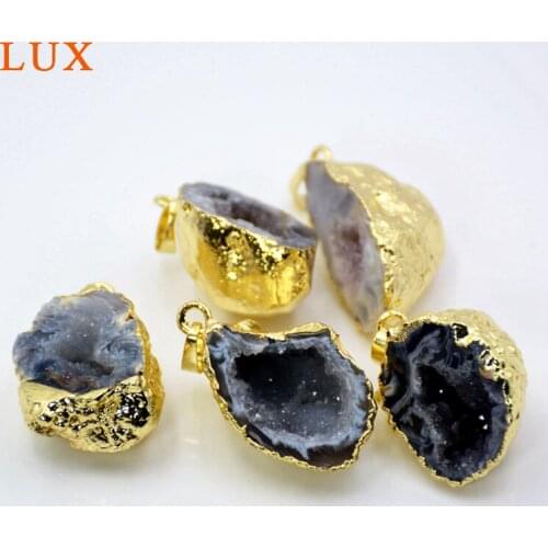 Gold Bezel Natural Onyx Agates Druzy Geode Pendant Bead Sparkle Drusy Crystals Gem stone Cave Pendant Making Jewelry