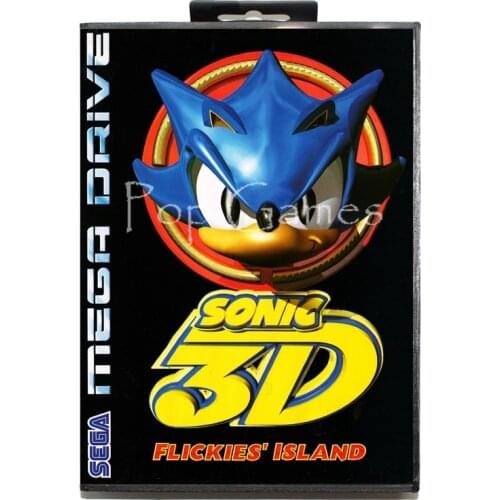 Sonic 3D Flickies' Island with Box for 16 bit Sega MD Game Card for Mega Drive for Genesis Video Console