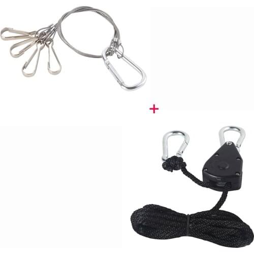 1 Pair 1/8 Inch 8-Feet Long Adjustable Rope Ratchet + Stainless Steel Hanging Kits for LED Plant Grow Lights