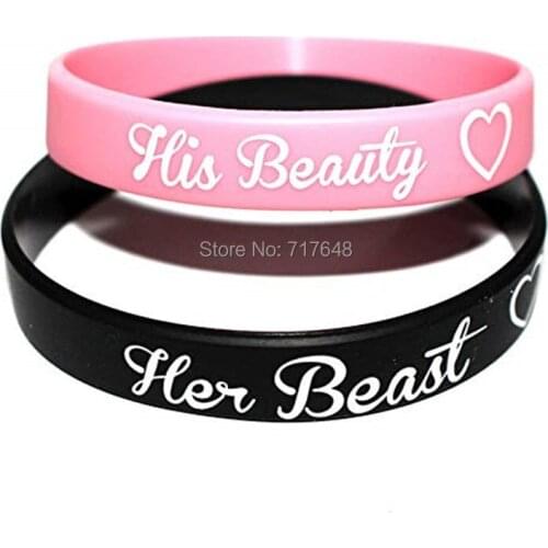 300pcs His Beauty Her Beast Heart Love wristband silicone bracelets free shipping by epacket A