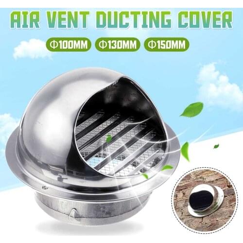 304 Stainless Steel 100mm/130mm/150mm Duct Cover Round Ventilation System Hood Exhaust Rain Cap Air Vent Rainproof Duct Cover