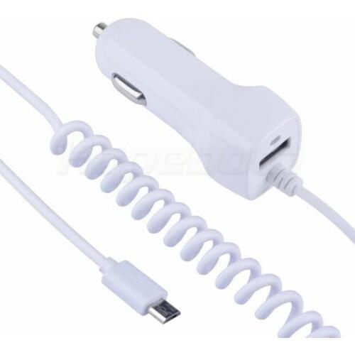 50pcs Car Charger With Spring Wire cable 8 Pin 12V V8 Micro cable for For smart phone Samsung Galaxy