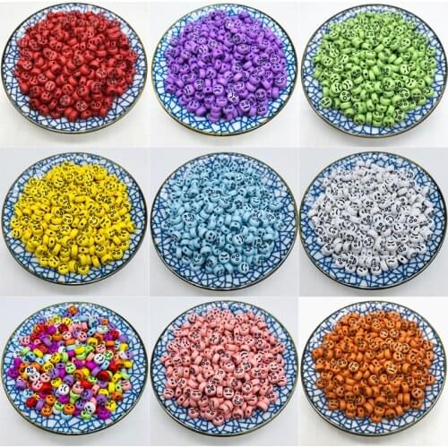 100pcs/Lot 7mm Acrylic Spaced Beads Multi Expressions Oval Shape Beads For Jewelry Making DIY Bracelet Necklac Accessories