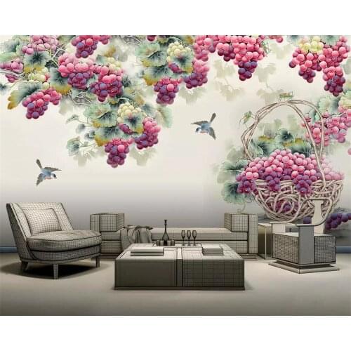 Beibehang Custom wallpaper hand-painted fruit purple grape TV background mural home decoration living room bedroom 3d wallpaper