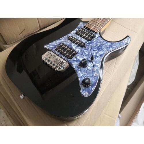 Free shipping only two 6 string 150 270 guitar,black basswood ,fixed bridge,HSH pickups,chrome buttons,blue pearl shell pickgu