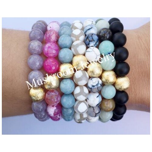 Boho Chic Gold Dust Matte Gold Ball Stretch Bracelet Amazonite Dzi Agates Bracelet Gold Bracelet bracelet healing
