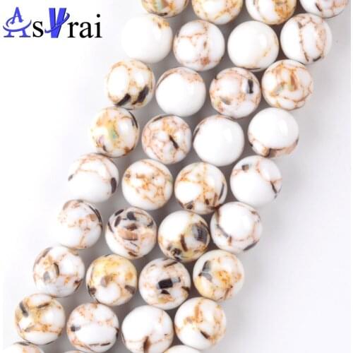 4 6 8 10 12mm Natural Stone White Shell Howlite Turquoises Beads For Jewelry Making Round Loose Spacer Beads DIY Bracelet Charms