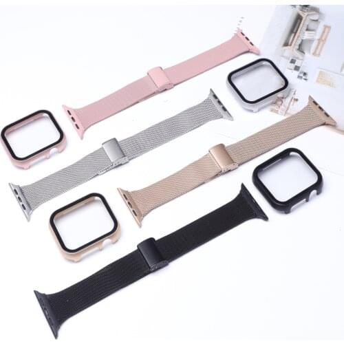 Case + Strap for Apple Watch Band 44mm 40mm 42mm 38mm Glass Film Cover Metal Bracelet for iwatch Series 6 5 4 SE 3 2 Accessories